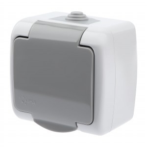 ЭРА Intro Atlantic роз. ОУ 1 мест. серый (земля, штор., крышка) 16А (корп. PC) IP54 5-202-03 9601