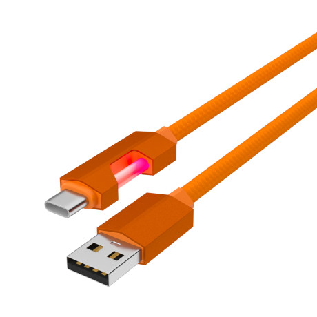 BY Кабель для зарядки Flow Type-C, 1м, Быстрая зарядка 3А, QC, PD 20W, тканевый, оранжевый