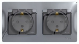 Systeme Electric GLOSSA роз. СУ 2 мест. алюм. (пл.осн., земля, штор., крыш, IP44) GSL000347 (9!)