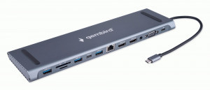 Докстанция Type-C Gembird 12в1: 2xUSB3.1, PD87W, Jack3.5,SD/TF, 2xHDMI,RJ45,VGA,USB2.0,Type-C, 23см