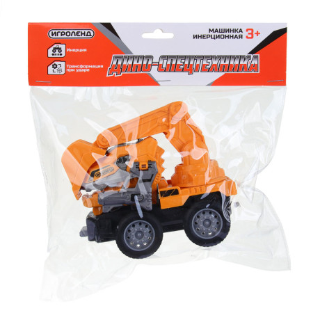 ИГРОЛЕНД Машинка инерционная Дино-спецтехника, трансформация при ударе, ABS, 19x22x6см