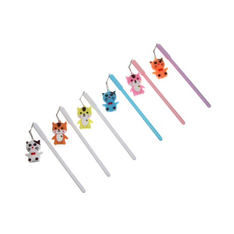 Ручка гелевая черная 0,5мм, с фигуркой "Котики", 6 видов