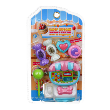 ИГРОЛЕНД Набор игровой "Играем в магазин", касса со сладостями, PP, ABS, 12х5,5х21 см