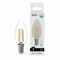 Gauss Elementary Filament Свеча Е14 10W(670lm) 4100К 98х35 филамент (нитевидная), прозр 32120