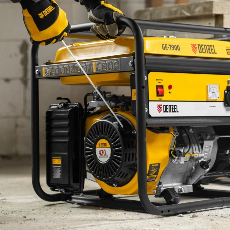 Генератор бензиновый GE 7900, 6.5 кВт, 220 В/50 Гц, 25 л, ручной пуск Denzel