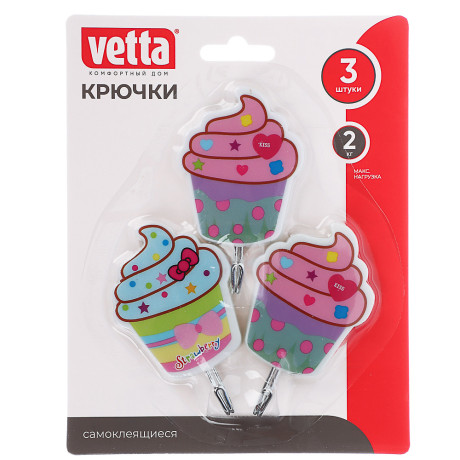 VETTA Крючки самоклеящиеся на блистере "Идиллия", 3шт, металл, пластик,  4 дизайна