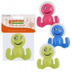 Крючок на присоске "Веселый человечек" (кратность 6шт!!!), сталь, пластик TL27-68 Мультидом