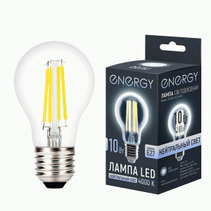 Energy лампа св/д ЛОН А60F E27 10W(880lm) 4000К 4К 65x108 стекло, филамент(нитев) (10!) 109314