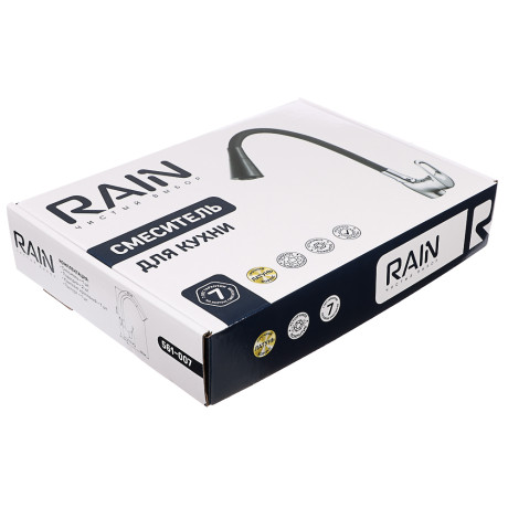 RAIN Смеситель для кухни Веста, гибкий излив, картридж 35мм, латунь, черный/хром