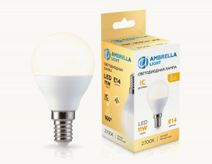 Ambrella лампа св/д шар P45 E14 11W(905lm) 2700K 2K 45х80 IC 451113