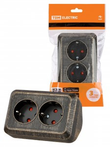 TDM Розетка угловая 2 мест. ОУ (земля, шторки) IP20 250В 16А бронза "Ладога" SQ1801-0290