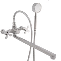 СоюзКран Смеситель для ванны с душем, прямой излив 30см, кер. кран-буксы 1/2, нерж.сталь, SS08-P242