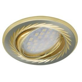 Ecola KL6A MR16 GU5.3 св-к литой поворот.гравир.Листья по Кругу Сатин-Хром/Зол.23x86 FG1616EFY (10!)