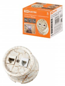 TDM Болонь Розетка телефонная RJ11 + компьютерная RJ45 мрамор Ретро SQ1820-0152