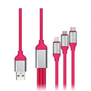 Дата-кабель USB(A)шт. - 3 в 1 Micro+Type C+8pin Smartbuy резин., 1.2 м, до 3А роз(iK-312QBOMB nrose)