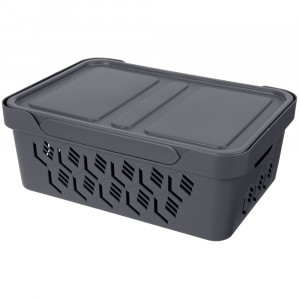 Ящик с крышкой универсальный "DELUXE", 380x276x140 мм, 12л Серый 433205711 Бытпласт