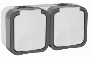 IEK TORS роз. 2 мест. ОУ 16А горизонт. IP55 TS222 серо-белый TS-R26-16-55-G-K41