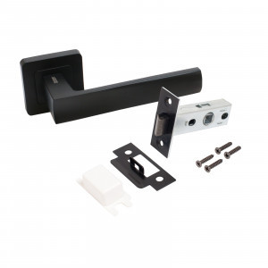 Комплект для двери АЛЛЮР АРТ КОЛОМБО BL/BL+L45-8 BL(23150/S45)мат черн (ручка и защелка)блистер (20)