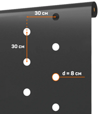Перфорированная МУЛЬЧА 60 чёрная "UV" (рулон 0.8м х 10м) (отверстия в 1 ряд ч/з 25см, Ø8см)