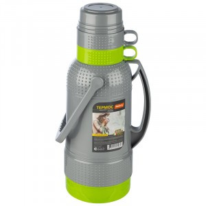 Термос PRATICO 3,2л стеклянная колба, пластик корпус, 2 чашки, серо-зелен упак-пакет 106672 Mallony