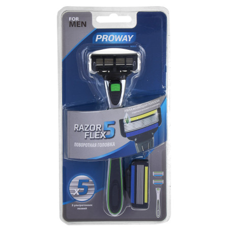 PROWAY Станок для бритья мужской(5 лезвий) + 2 сменных кассеты, пластик