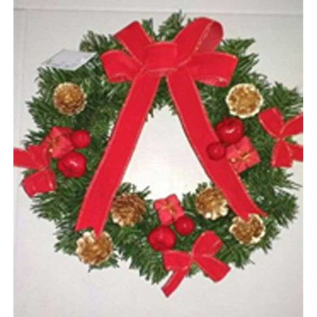 Венок новогодний 30см с красным бантом 17A044 (5)