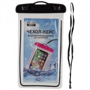 Водонепроницаемый чехол-кейс со шнурком ECOS W-77, черный цв 6477