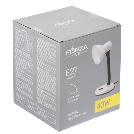 FORZA Лампа настольная, Е27, 28см, 40Вт, 220В, с выключателем, шнур 75 см, белый