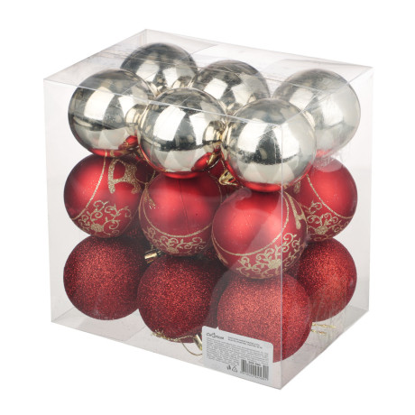 СНОУ БУМ Набор шаров 6 см, 18 шт, пластик, глиттер, 26-101