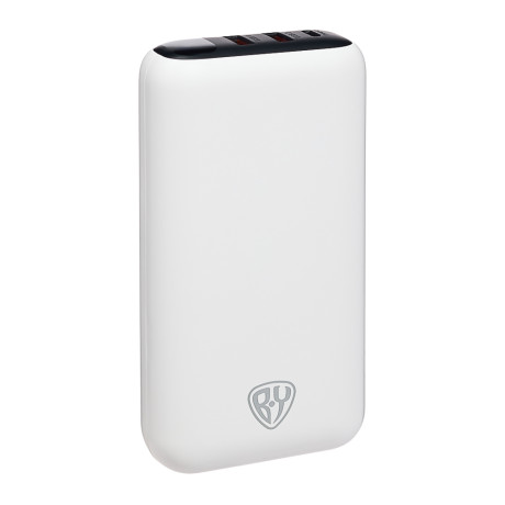 BY Аккумулятор мобильный, 20000 мАч, 2xUSB-A, 1xUSB-C, 20W, 3A, цифровой индикатор, пластик, белый