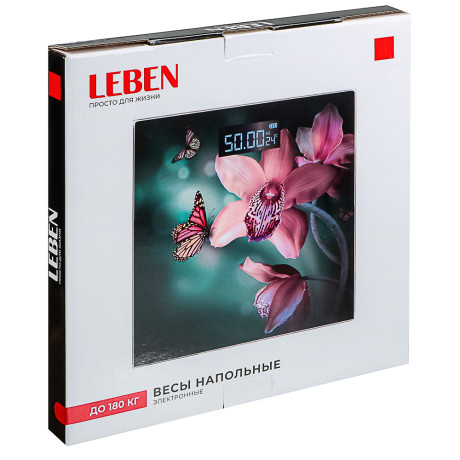 LEBEN Весы напольные электронные Flower Collection, ЖК-дисплей, макс. нагр. до 180кг, 28х28х0,5см