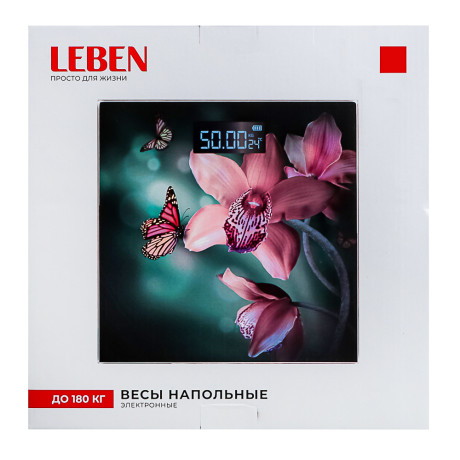 LEBEN Весы напольные электронные Flower Collection, ЖК-дисплей, макс. нагр. до 180кг, 28х28х0,5см