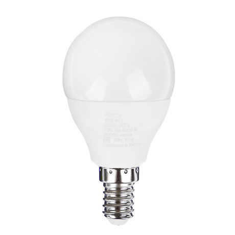 FORZA Лампа светодиодная G45 9Вт, Е14, 806 Лм, 4000 К, 175-265 В, Ra>80, IRF <5%, 1 год гар.