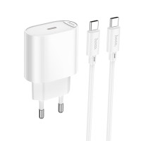 hoco. Комплект зарядное устройство с кабелем модель C109A, USB-С 20W PD, каб C-C 1м, цвет: белый