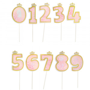 FNtastic Декор для торта, цифры (0-9), 23,5 см, пластик, бумага, цвет розовый
