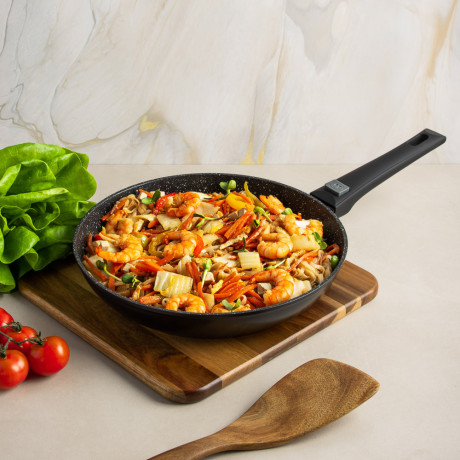 SATOSHI Оникс Сковорода литая d28см, антипригарное покрытие "мрамор", съемная ручка, индукция