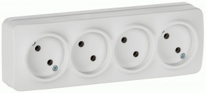 IEK GLORY роз. ОУ 4 мест. 10А РС24-2-ХБм белый мат. ERH40-K01M-10