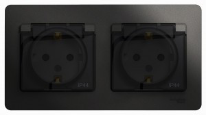 Systeme Electric GLOSSA роз. СУ 2 мест. антрацит (пл.осн., земля, штор., крыш, IP44) GSL000747 (5!)