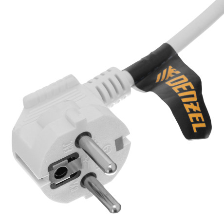 Шнур сетевой Energy Series, ПВС, 3 м, 3 x 1,5 мм, с неразборной вилкой, белый, Denzel