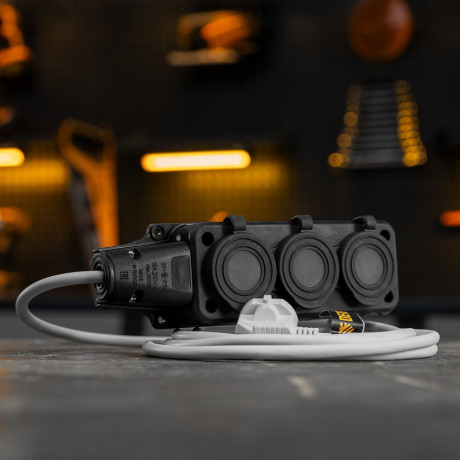 Шнур сетевой Energy Series, ПВС, 3 м, 3 x 1,5 мм, с неразборной вилкой, белый, Denzel