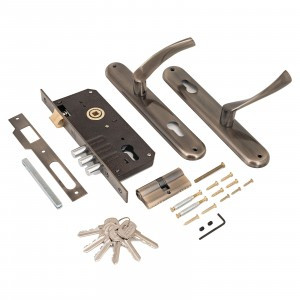 Замок врез с руч 0203 AB ст.бронза м/о 85мм, 3риг,  мц 68мм,  6кл  АЛЛЮР