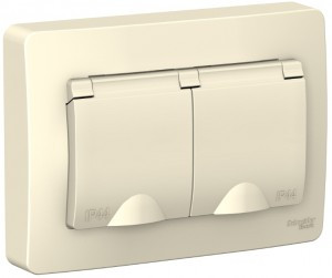 Systeme Electric BLANCA блок(роз. 2 мест. 16А) СУ молоч.(земля, штор., крыш, IP44) 2BLNRS441122(5!)