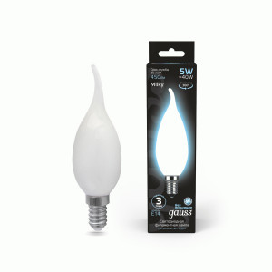Gauss Filament Свеча на ветру E14 5W(450lm) 4100K 4K матов. 120x35 филамент (нитевидная), 104201205