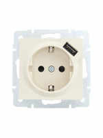 Lezard VESNA мех. роз. земля СУ 1 мест. 16А+USB 2.1А крем (корп. ABS) 742-0388-181
