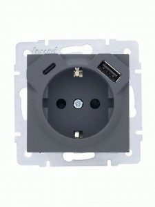 Lezard VESNA мех. роз. земля СУ 1 мест. 16А+Type-C+USB 2.1А  графит (корпус ABS) 742-3488-181TC