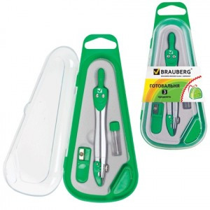 Готовальня BRAUBERG Klasse 3предм.: циркуль 115мм с колпачком, грифель, точилка пенал с подв. 210330