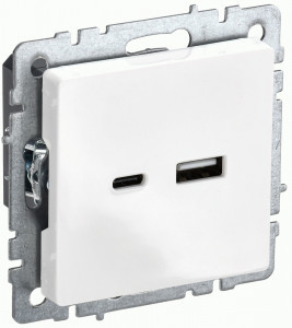 IEK BRITE мех. роз. СУ USB A+C 18Вт РЮ11-1-БрБ бел. BR-U22-018-K01