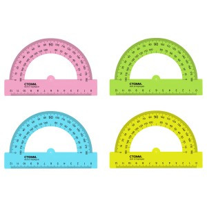 Транспортир 12см, 180° СТАММ, пластиковый, прозрачный, неоновые цвета, ассорти Арт.324008