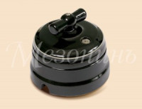 МЕЗОНИНЪ выкл. фарфор повор. на 2полож, проходн с рамкой 10А, платина на черном, ПЕТЕРГОФ GE70404-52