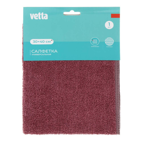 VETTA Салфетка из микрофибры махровая, универсальная, 30х40см, 220г/кв.м., 1 цвет